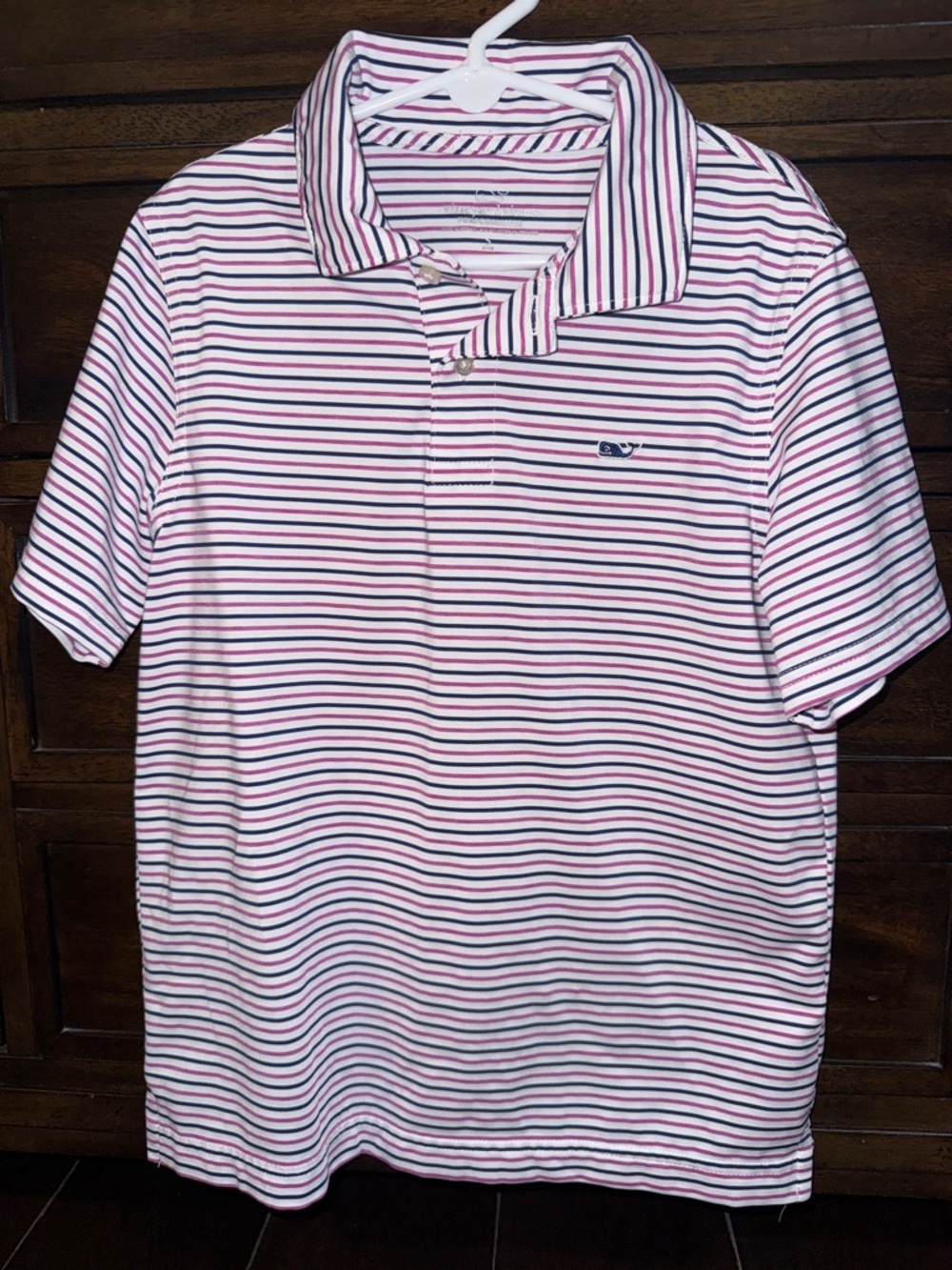 Vineyard Vines Boy’s Pink & Navy Striped Performance Polo Shirt
